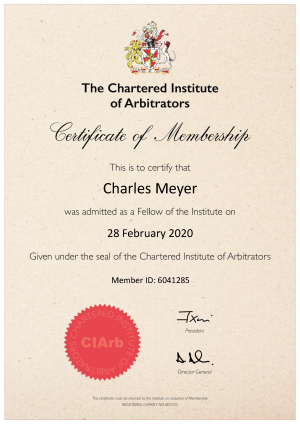 Charles Meyer, Fellowship Certificate