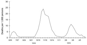 Figure 1.  Death Rates of the Spanish Flu, June 1918 to May 1919