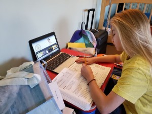 Academy of St Therese student, Jackie, 4th Grade, learning from home