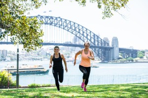 Kim Beach Crew running near Sydney Harbour Bridge