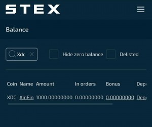 STEX Exchange, XDC deposit started