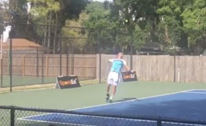 Paolo Lorenzi Serves At The International Tennis Series