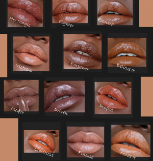 Swatches and lipstick on lips