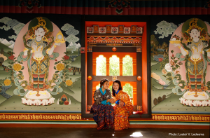 Bhutanese ladies wearing the traditional dress ‘Kira’.