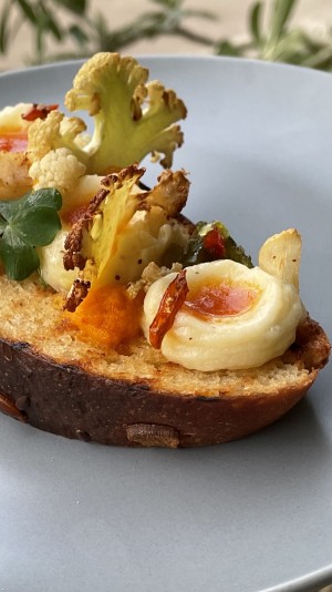 Crispy Toast served with Mashed Potatoes & Tomato Chutney