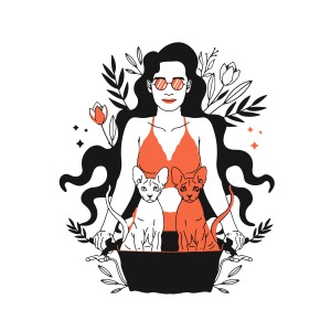 GIRL WITH CAT VECTOR GRAPHICS