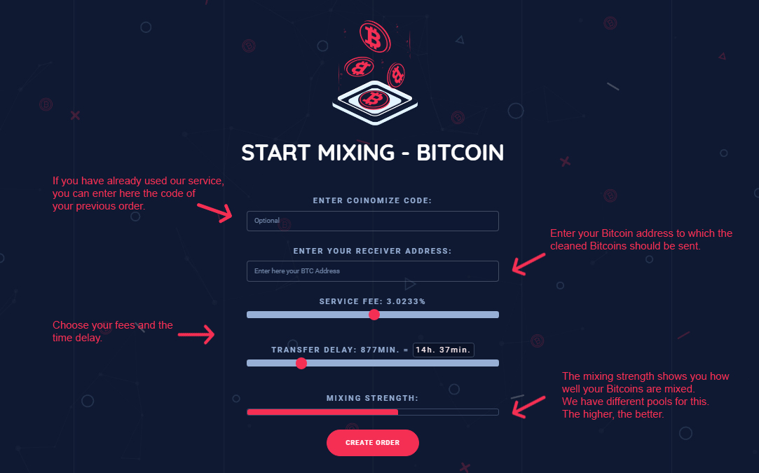 Coinomize  Bitcoin Mixing Page