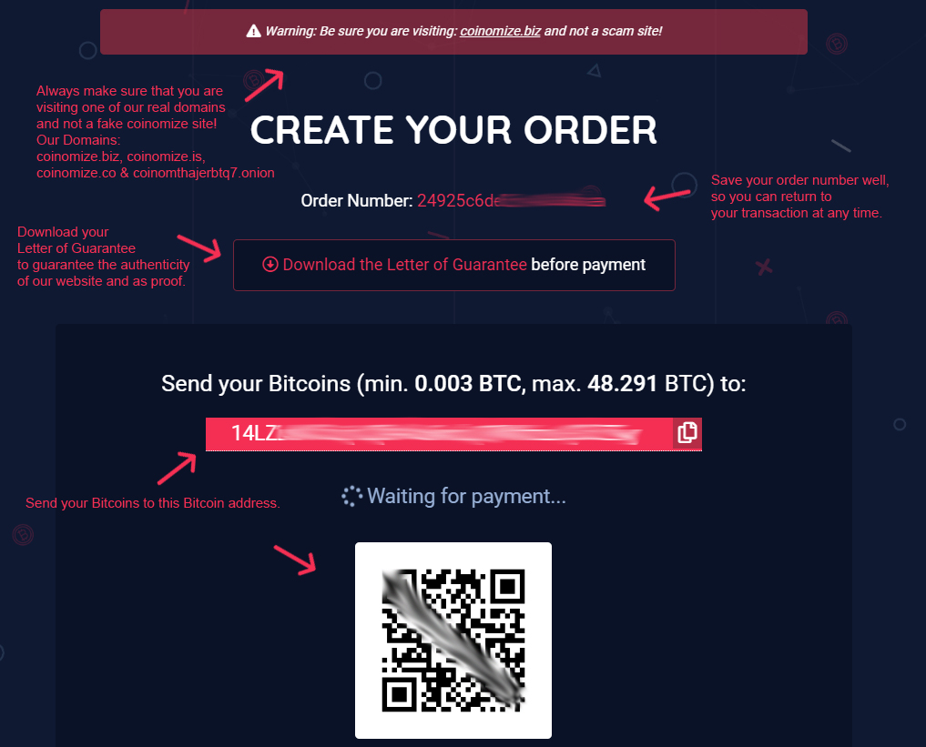 Coinomize Create Order Coinomize Create Order
