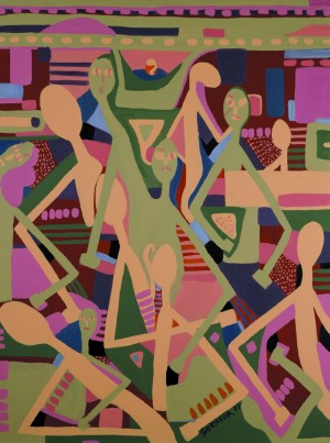 ©️1997 The Battle of the Rice and Beans. Acrylic on Canvas. 48” x 36”