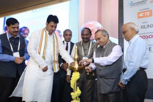 Shri Biplab Kumar Deb, CM Tripura; Dr. K V Sivan, Chairman ISRO; Dr. A S Kiran Kumar, Former Chairman ISRO ; Dr. P V Venkitakrishnan, Dir CBPO, ISRO; Dr. H K Sharma Dir NIT; A K Muniswamy, Chairman IESA inaugurating the event