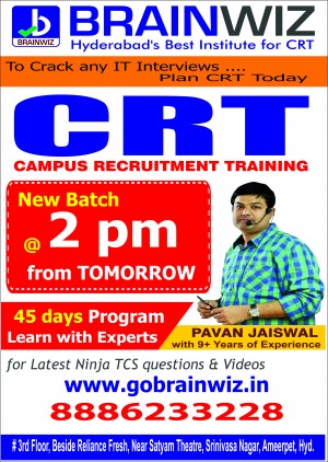 Get Exclusive Training on CRT by Pavan Jaiswal at BRAINWIZ. New Batch starting from 26th Sep @ 6pm