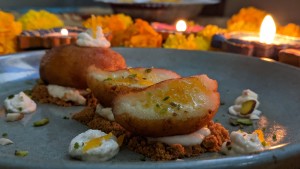 Cheese Stuffed Gulab Jamun Cheesecake by HomeChef Nilesh & Nisha Patel