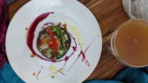 Grilled Aubergine served with Couscous Pomegranate Molasses, Almonds Olive Oil