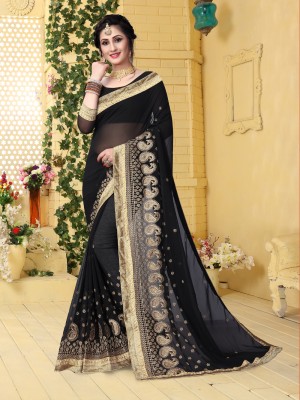 Black Georgette Bollywood Style Ethnic Party Wear Saree