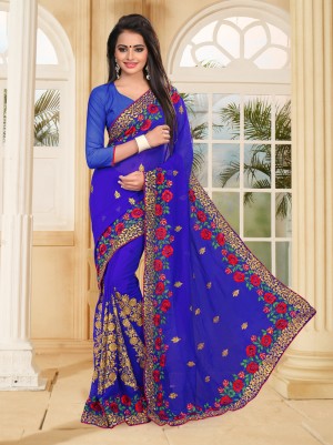 Blue Indian Ethnic Style Georgette Party Wear Saree