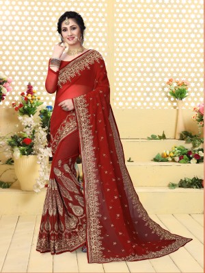 Maroon Indian Bollywood Designer Party wear Traditional wedding Georgette Saree