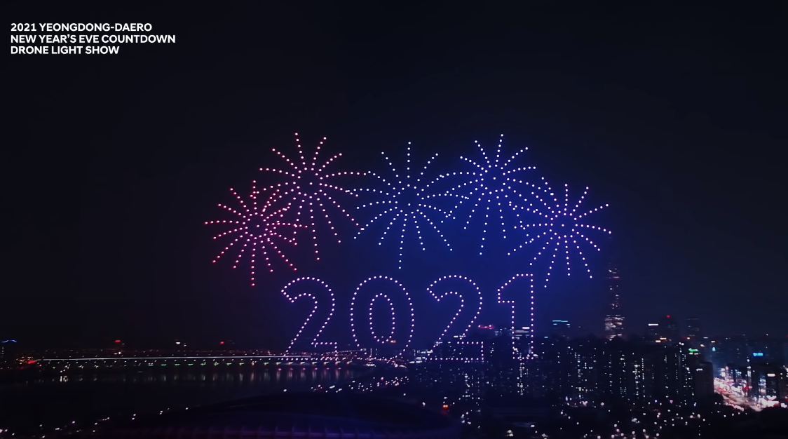 2021 with fireworks by drone