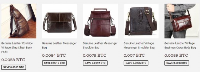 A picture form AlfaEgocom showing genuine leather bags priced in Bitcoin A picture form AlfaEgocom showing genuine leather bags priced in Bitcoin