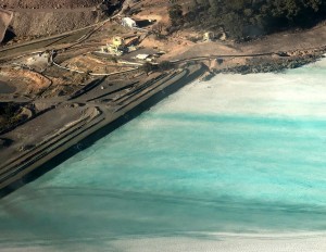 Aerial view of RT5 Superskin applied to a gold mine tailings dam with Shamrock Green Identification pigment