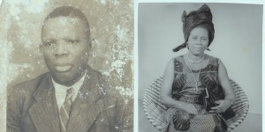 Iquo B Essien poses with a picture of her late grandmother near her former home in Calabar, Nigeria