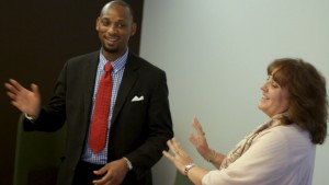 Ambassador Isabelle Picco shares a moment with Harvard Fellow Reginald Mbawuike