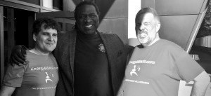 Michael Rossman (L) and Aidan Brady (R) with poet Miles Chambers 