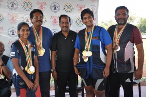 46TH Tamilnadu State Championship Shotgun Event junior gold medal Name Nilaa Rajaa Baalu and Suryaa 