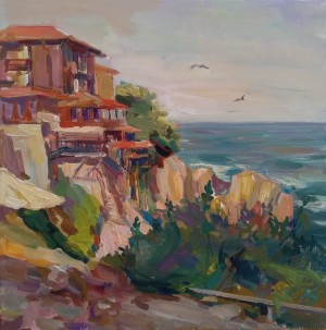 artgalleryonline org View from the South Alley of Sozopol painting angelina nedin 2021