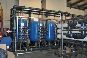 Multimedia vessels filled with layers of sand, gravel & anthracite form first stage of prefiltration