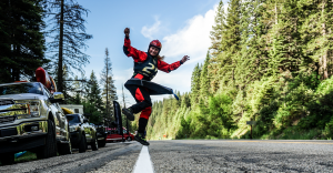 NFC Queen Mariann Saether celebrating good run ©Liam Kelly