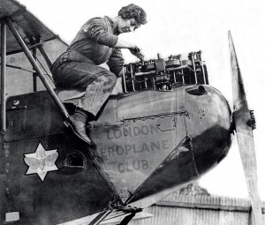 Amy at work on a Gypsy Moth in 1929 at The London Aeroplane Club