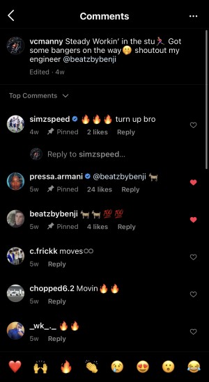 Pressa seen commenting on @vcmannys Instagram post
