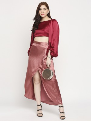Casual Bell Sleeves Solid Women Maroon Top