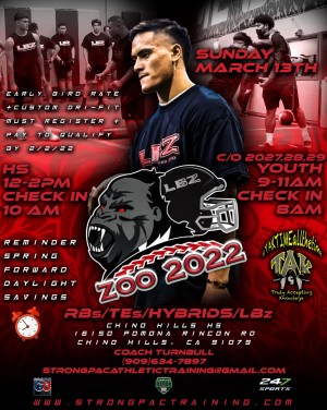 Linebacker Zoo 2022 - Elite Youth Day Football Training Camp with Coach Turnbull Tuliaupupu of StrongPacTraining.com