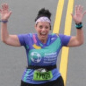 Jen Fusco Hoye Crosses the finish line at the 125th Boston Marathon