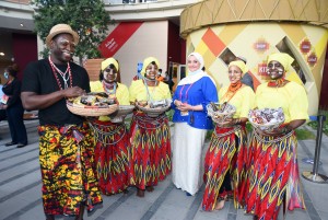 Mrs. Noha Jaheen with the Angolan Kina Ku Moxi Band, Angola Coffee Exhibition, Angola Expo Dubai