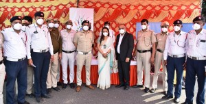 Traffic Inspector Def Col Kuldeep Singh Mrs Manisha Bhatia and Mr Harish Singla