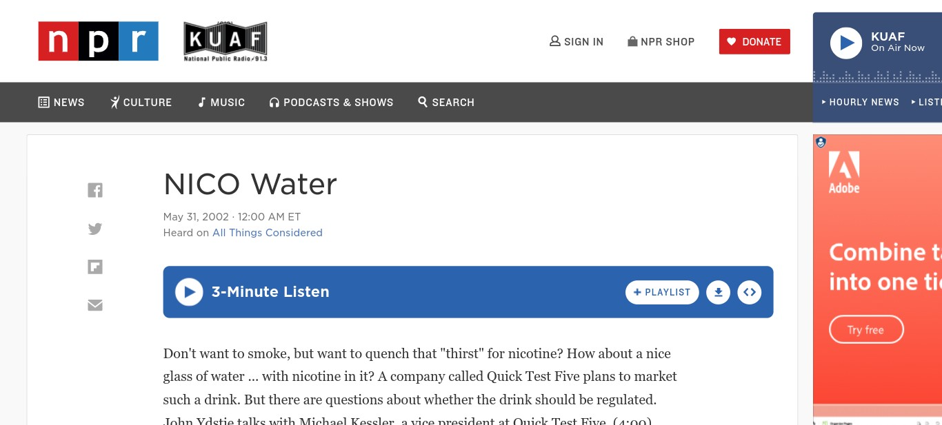 NicTime Launches Nicotine Water "NIC Lite" A New H2O Designed to