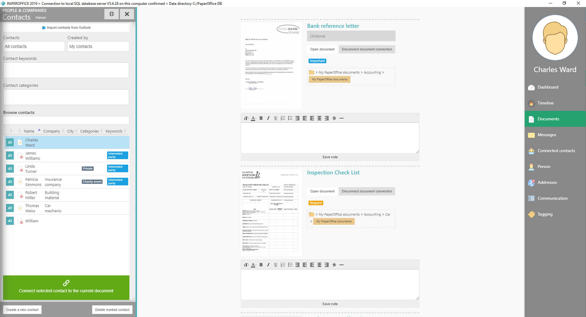Integrated contact and address management with document linking Integrated contact and address management with document linking