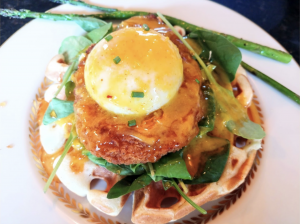 Hot Honey Chicken and Waffles Eggs Benedict