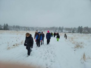 Kicking off the walk on a snowy day