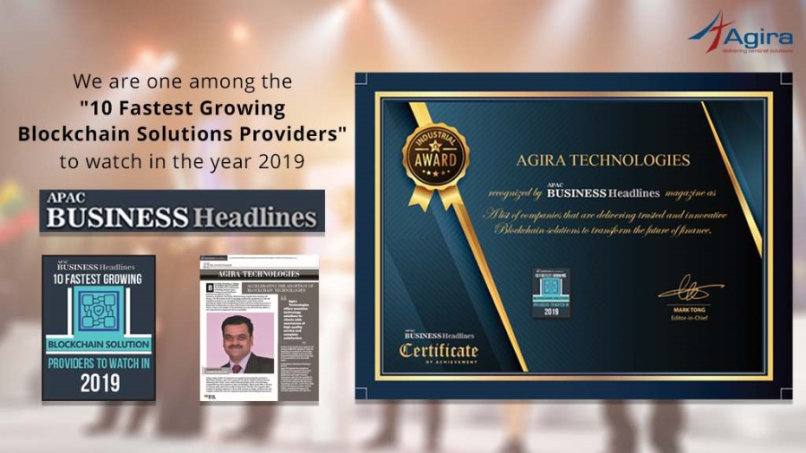 Agira Technologies Awarded as “10 Fastest Growing Blockchain