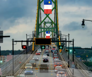 French Acadian flag on Angus L MacDonald Bridge National Acadian Day on August 15