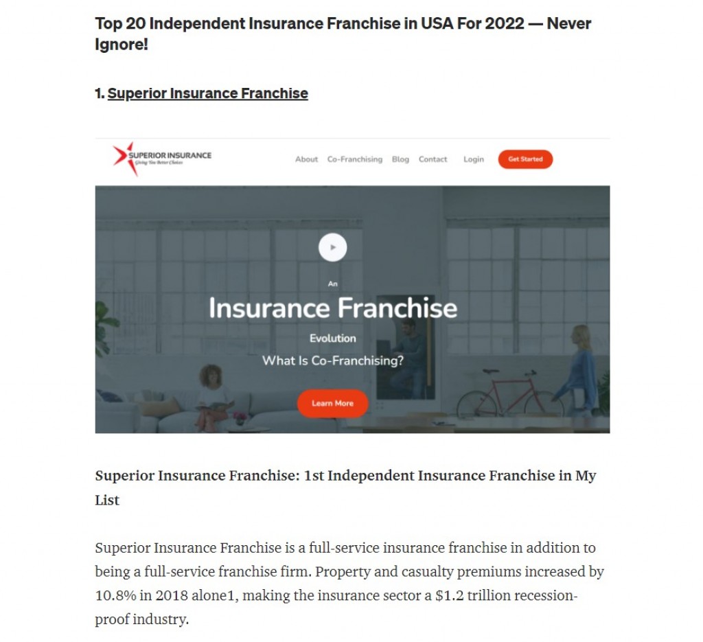 Superior Insurance Franchise Reveals 6 Reasons to Start a Franchise