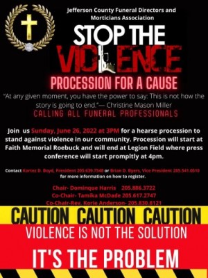 Stop the Violence Procession to be held in Jefferson County, AL
