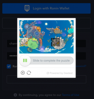 Axie Infinity added GeeTest CAPTCHA to its login and registration to prevent bot accounts