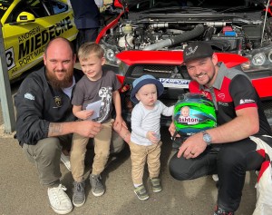 Ashton Leukemia patient brother Levi and Dad with Jimmy Vernon at Sydney Motorsport Park