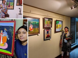 Priyanka Paul with her paintings