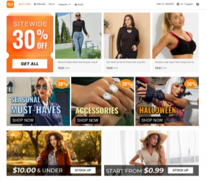 Temu website showing grand opening sale and free shipping