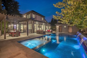Pool View to Back of House at Dusk 1230x821